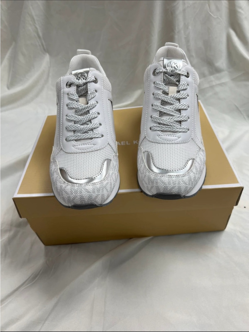Michael Kors White and Silver Mixed-Media Women's Sneakers